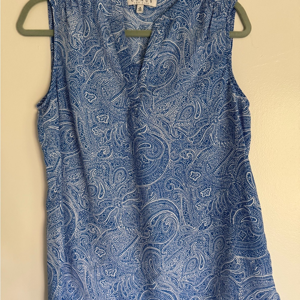 Chaus Blue and White Paisley Sleeveless Blouse